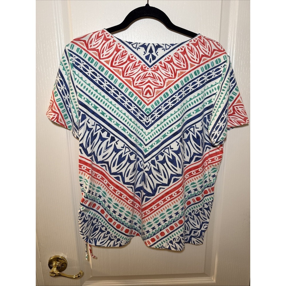Alfred Dunner Women L Tribal Aztec Print Tee Top Multicolor Studded Cotton - Picture 7 of 10